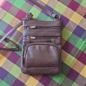 Brown Crossbody Bag with Multiple Zippers